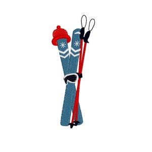 Ski und Stöcke, Winter Saison, 5 Größen Stickdatei, Stickdatei für die Stickmaschine