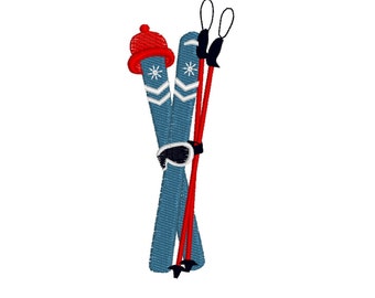 Skis and poles, Winter season, 5 sizes machine embroidery designs instant download