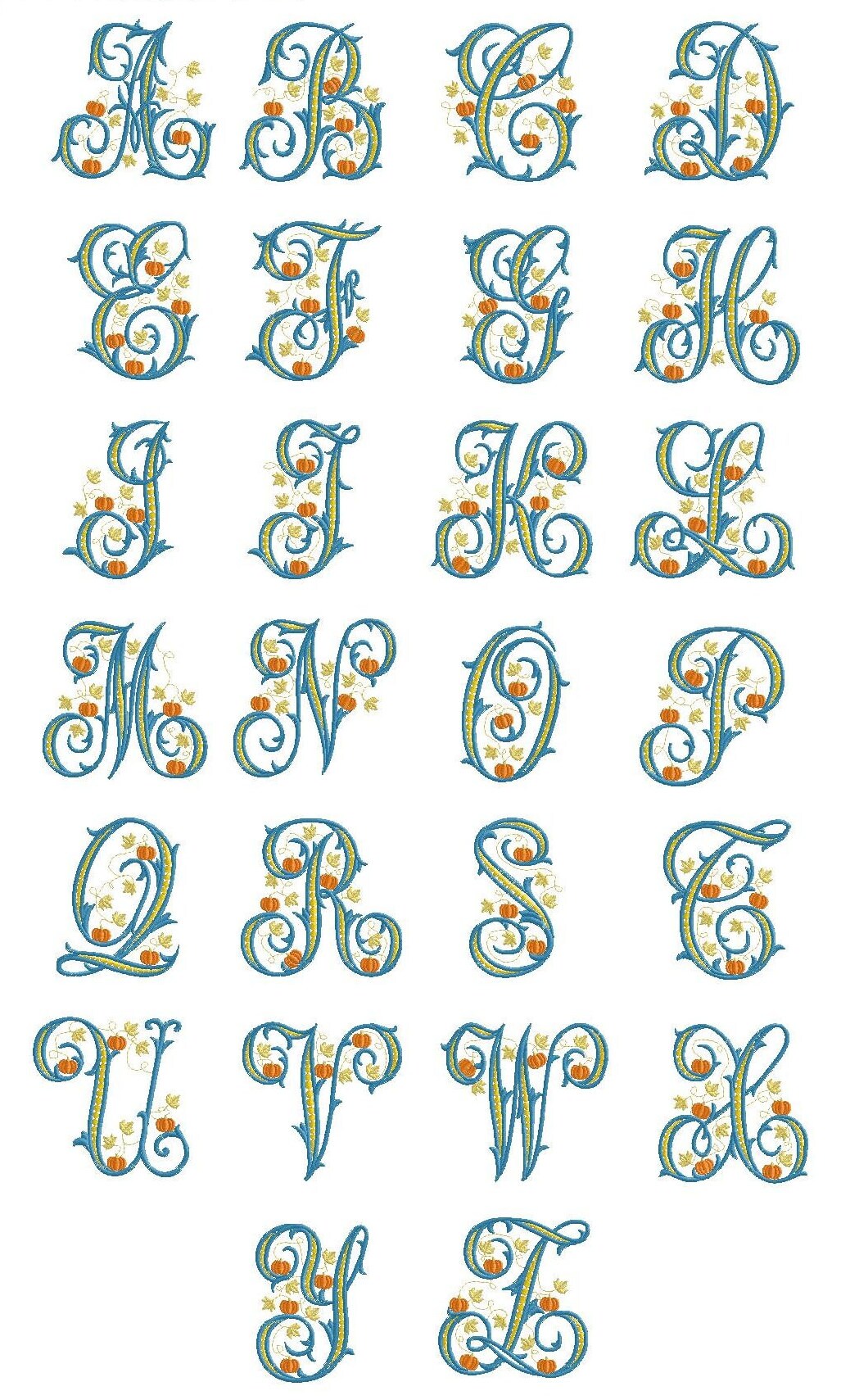 Vintage Old Monograms With Pumpkin, 26 Capital Letters, 4 Sizes ...