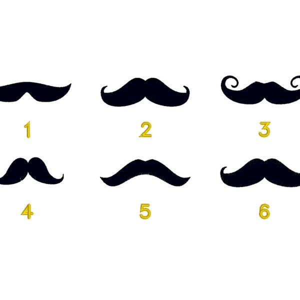 Lot de Moustaches (x6), 5 tailles chacun, Fichiers de broderie, Téléchargement immédiat