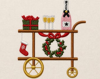 Christmas Bar Cart with Wreath,, 3 sizes, machine embroidery designs