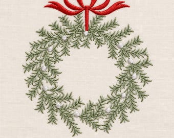 Red Bow Christmas Wreath, 3 sizes, machine embroidery designs