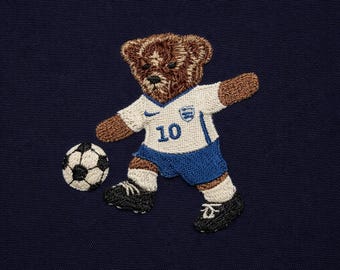 Osito de peluche futbolista inglés, 3 tamaños, diseños de bordado a máquina
