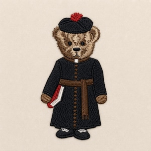 Oso de peluche sacerdote con sotana, 3 tamaños, diseños de bordado a máquina.