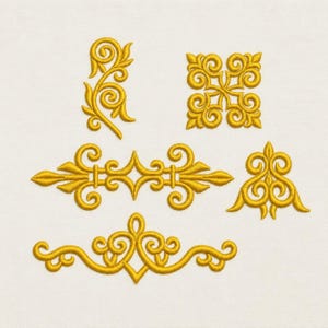 set of 5 baroque borders, baroque ornaments, 3 sizes each, machine embroidery designs