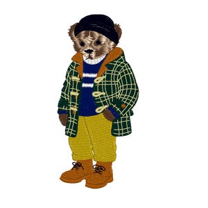 Teddy bear Plaid Duffle Coat Bear, 3 sizes, machine embroidery designs instant download