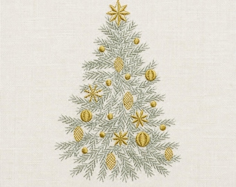 Gold Christmas fir tree ornaments, 4 sizes, machine embroidery designs