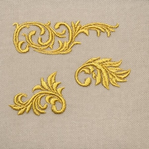 set of 3 baroque borders, golden leaves, one size each, machine embroidery designs