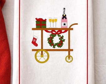 Christmas Bar Cart with Wreath,, 3 sizes, machine embroidery designs