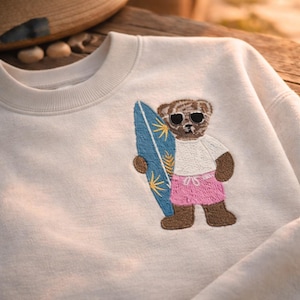 Oso de peluche surfista, 3 tamaños, diseños de bordado a máquina