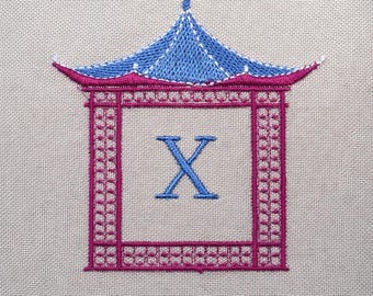 Chinoiserie Pagoda blank Monogram, 4 sizes, machine embroidery designs