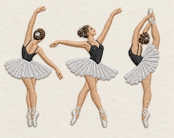 3 ballerina Ballet Dancer, Classical Ballet, 3 sizes each, machine embroidery designs