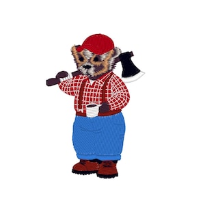 Lumberjack Teddy Bear, Plaid Shirt and Axe, 3 sizes, machine embroidery designs instant download