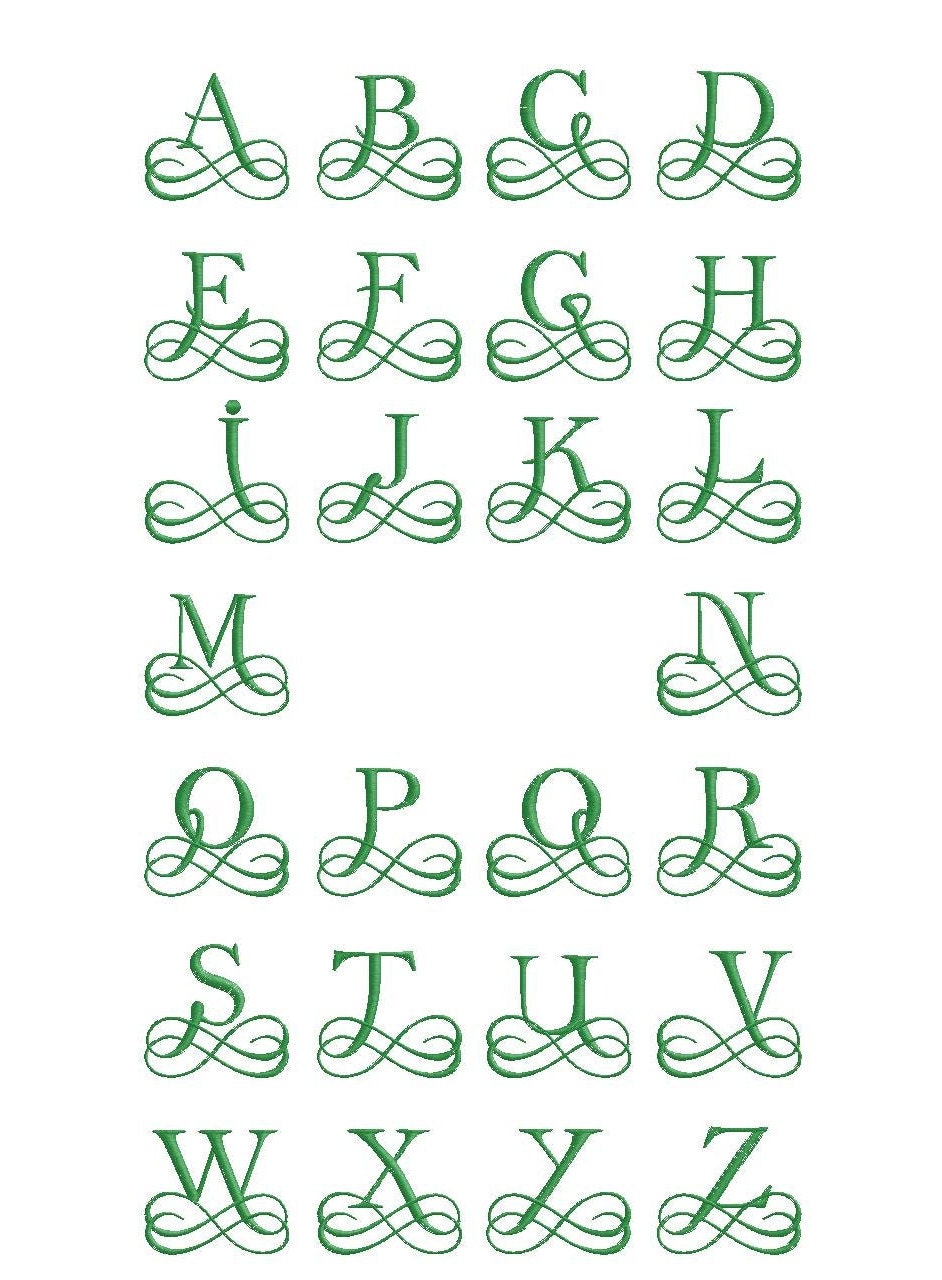 Vintage Monograms, 26 Capital Letters, 7 Sizes, Machine Embroidery ...