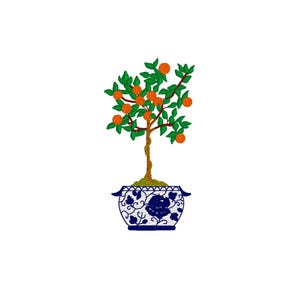 Orange tree in a Chinoiserie topiary, 3 sizes machine embroidery designs instant download