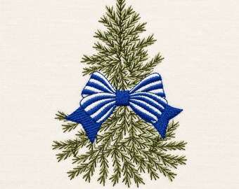Blue Bow Pine Branch, 4 sizes, machine embroidery designs