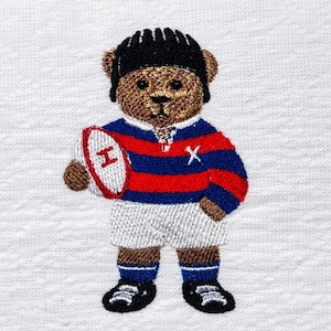 Osito de peluche jugador de rugby, 3 tamaños, diseños de bordado a máquina