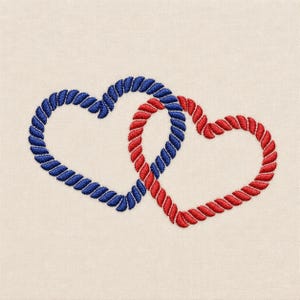 interlaced hearts, hearts in rope, 5 sizes, machine embroidery designs