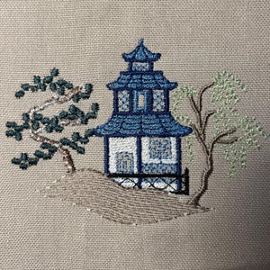 Traditional Japanese Pagoda, 4 sizes machine embroidery designs instant download