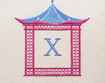 Chinoiserie Pagoda blank Monogram, 4 sizes, machine embroidery designs