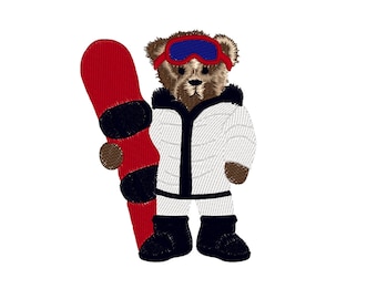 Teddy bear with snowboard, 3 sizes, machine embroidery designs instant download
