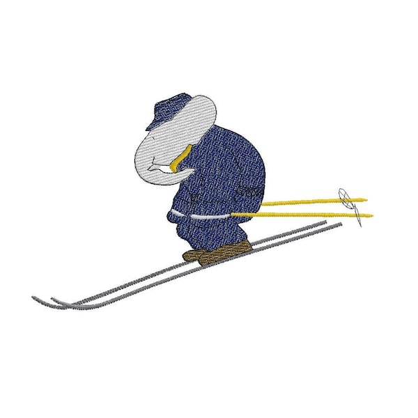 Babar Elephant at ski with a scarf, 3 sizes machine embroidery designs instant download