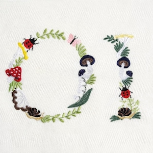 mushroom, ladybug, butterfly and snail font, one size, machine embroidery designs