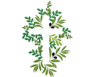 leafy cross leaves 3 sizes machine embroidery designs instant download