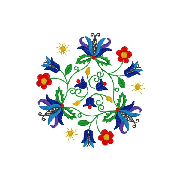 Round Folk Flowers design, 3 sizes machine embroidery designs instant download