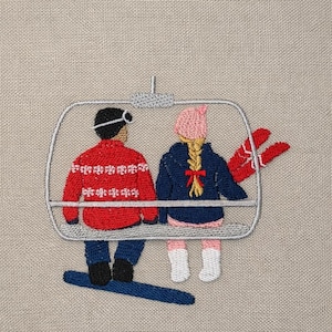 Ski Lift, Winter Couple on Chairlift, 3 sizes, machine embroidery designs