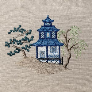 Pagoda tradicional japonesa, 4 tamaños, diseños de bordado a máquina