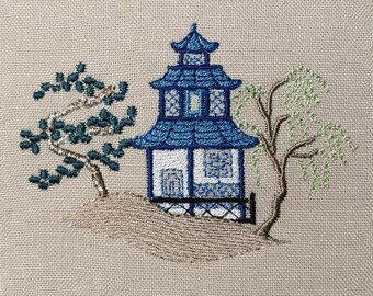 Traditional Japanese Pagoda, 4 sizes, machine embroidery designs