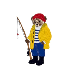 Teddy bear Fisherman Bear, 3 sizes, machine embroidery designs instant download