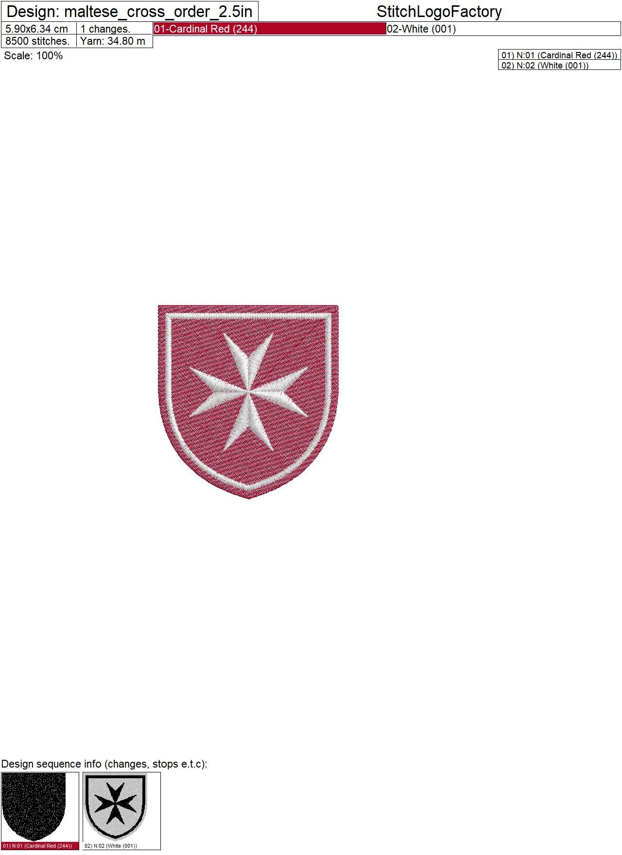 マルタ十字章とマルタ勲章の紋章、各15サイズ、機械刺繍デザイン