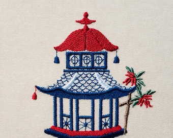 Chinoiserie Pagoda, 4 sizes, machine embroidery designs