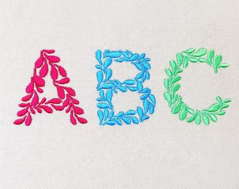 Ornate Leaf Alphabet, 4 sizes, machine embroidery designs