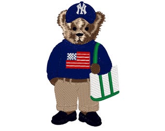 Teddy Bear, Cool City Bear American Flag Hoodie, Cap & Tote bag, 3 sizes, machine embroidery designs instant download