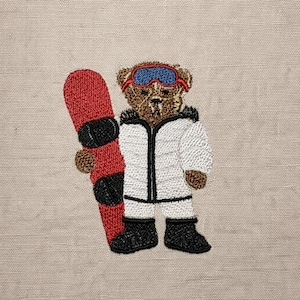 Teddybeer met snowboard, 3 maten, machineborduurmotieven