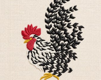 Black and White Rooster, 4 sizes each, machine embroidery designs