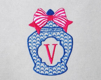 Chinoiserie Jar Monogram, Blank monogram, 3 sizes, machine embroidery designs