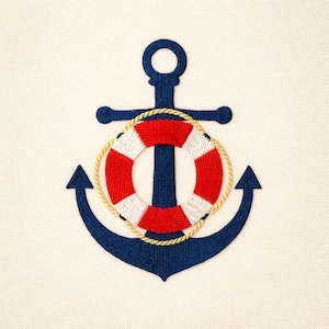 Nautical Anchor and lifebuoy, 5 sizes, machine embroidery designs