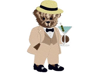 Teddy bear Gatsby, 3 sizes, machine embroidery designs instant download