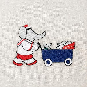 Babar Elefant, königlicher Elefant mit Kinderwagen, 3 Größen, Stickdatei