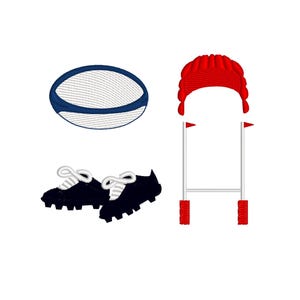 set of Rugby posts, rugby helmet, rugby shoes, rugby ball, 4 sizes each, machine embroidery designs Instant Download