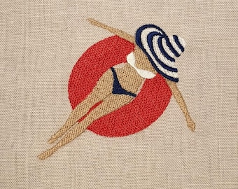 set of 4 girls at swimming pool, 4 sizes each, machine embroidery designs