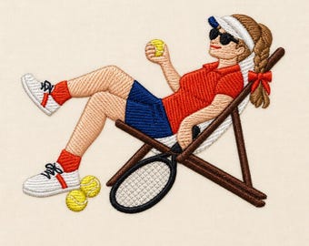 Après-tennis Relaxation, 3 sizes each, machine embroidery designs