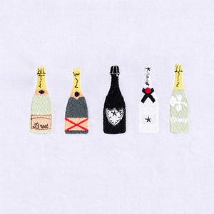 5 botellas de champán, 3 tamaños, diseños de bordado a máquina