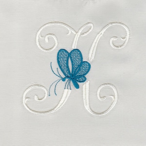 Vintage old Monograms, 26 capital letters with butterfly 3 sizes machine embroidery designs instant download