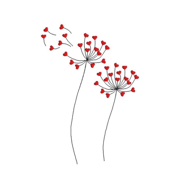 Dandelion with heart 5 sizes machine embroidery designs instant download