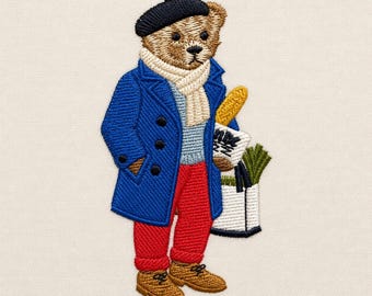 Teddy bear Parisian, 3 sizes, machine embroidery designs